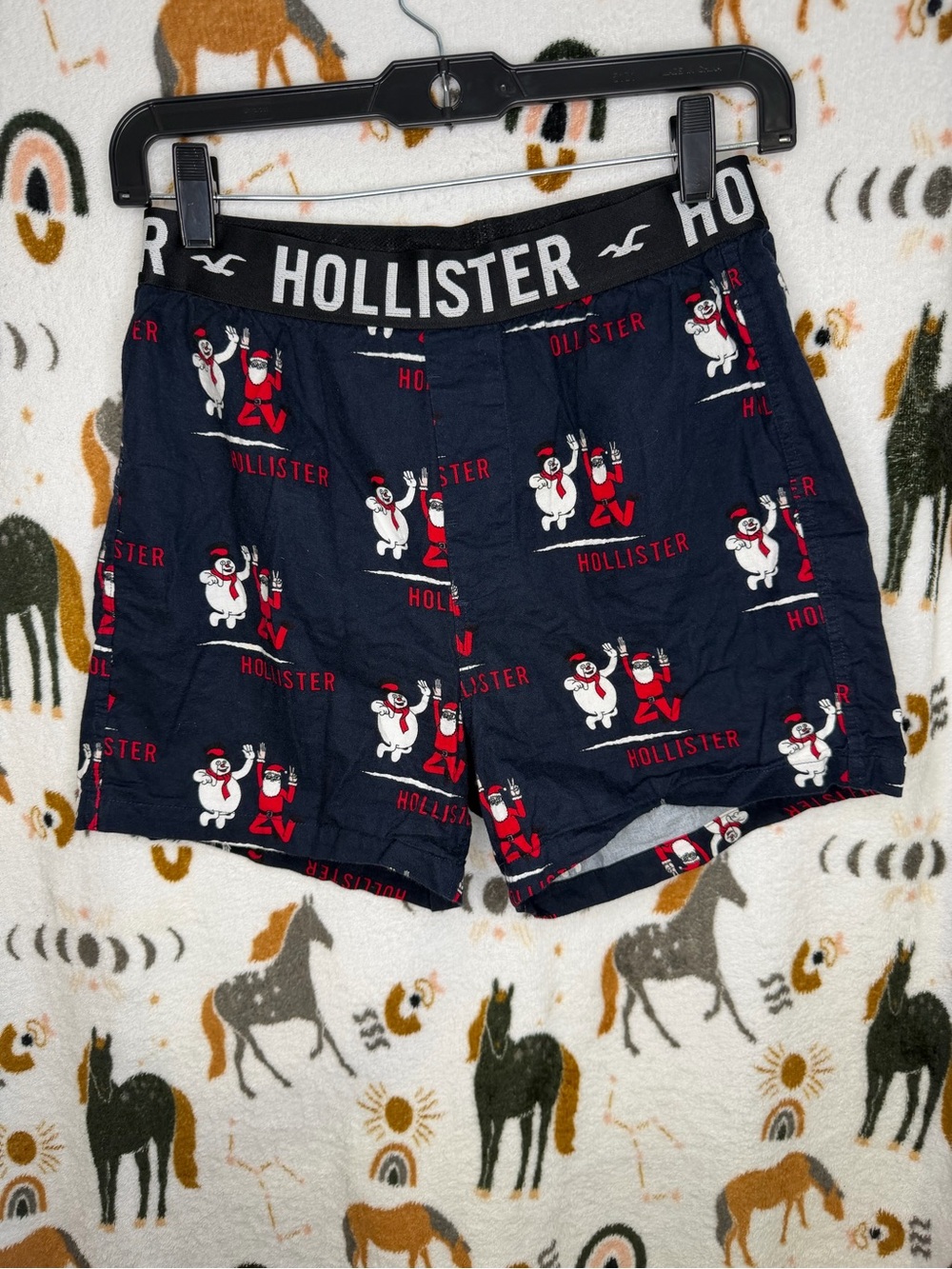 Hollister Navy Boxer Shorts with Red & White Holiday Print